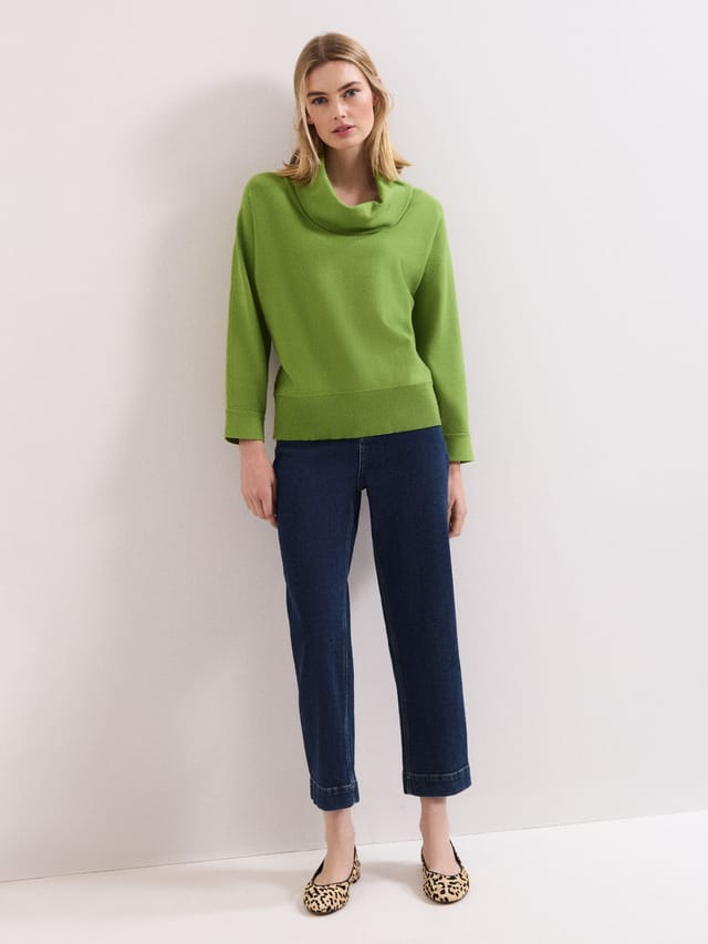 Phase Eight Phase Eight Women's Ribbed Detailing Rosalie Cowl Jumper in Lime - 2