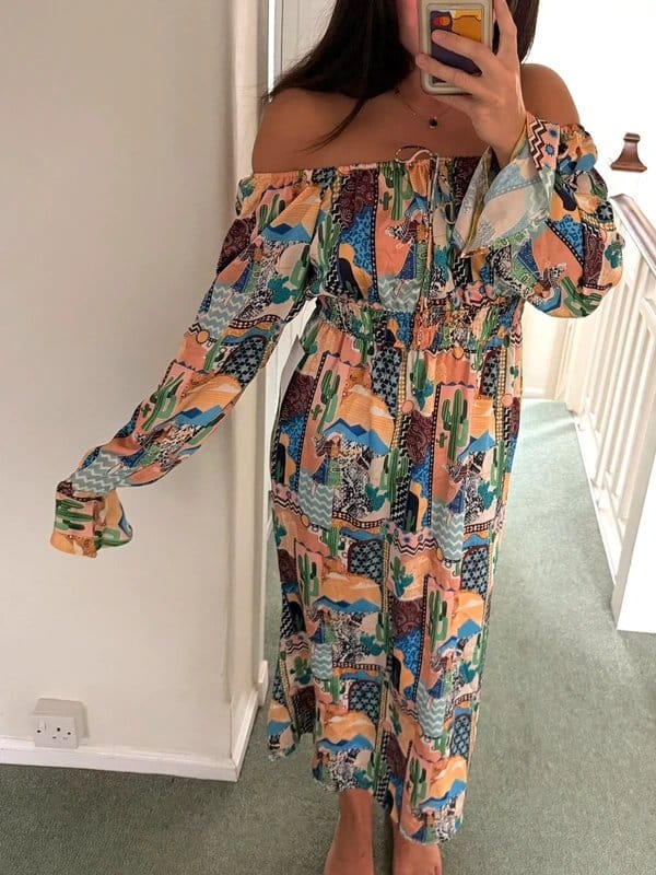 Never Fully Dressed bardot long sleeve midi satin dress BNWT - 1