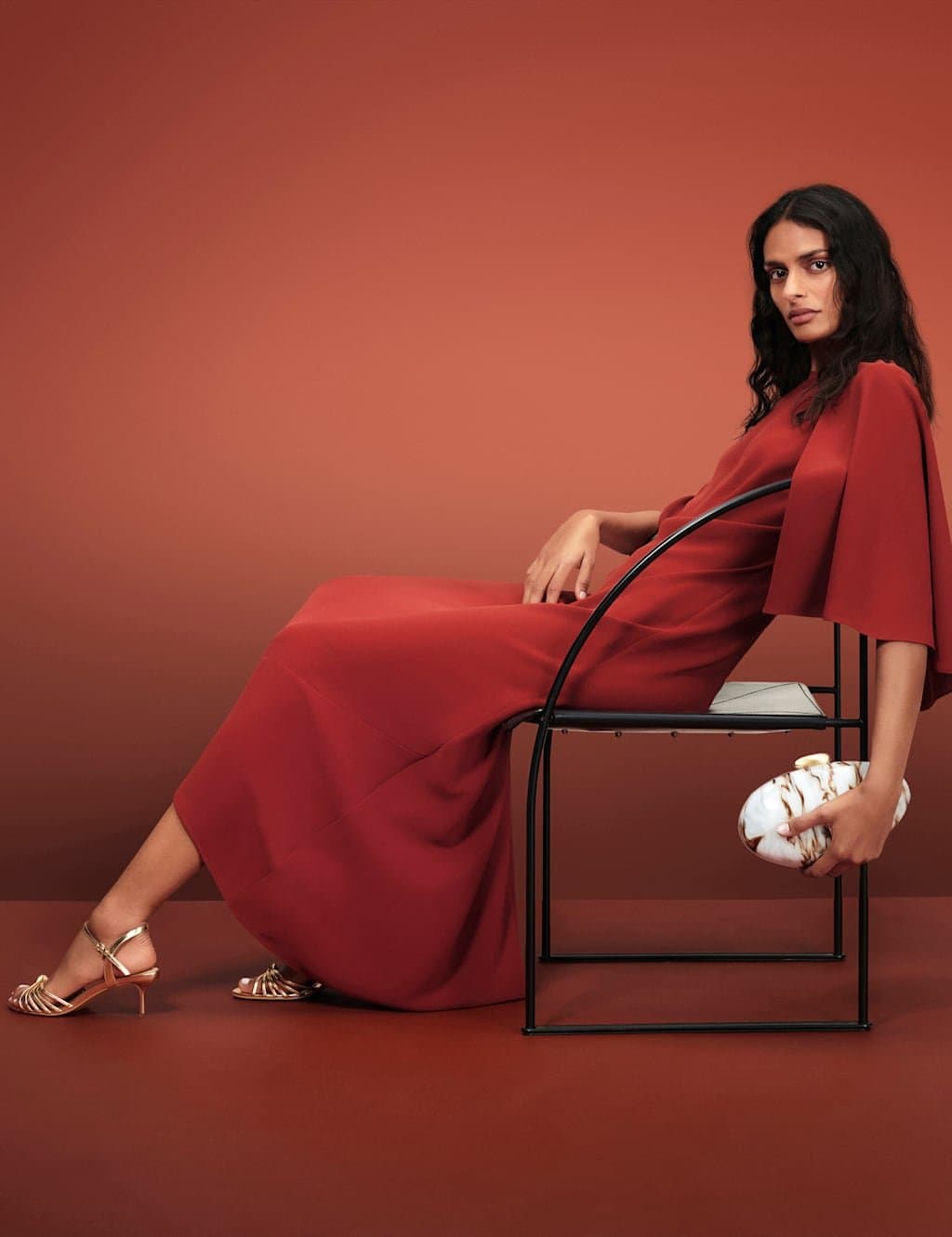 Marks & Spencer M&S Cape Detail Midaxi Column Dress Paprika