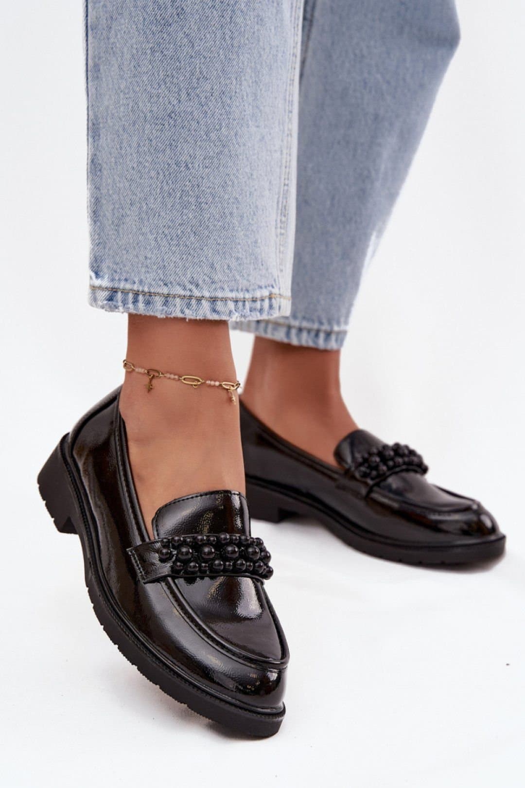 Love Lace Love Lace Women's Beaded Strap Patent Loafer Moccasin with Comfort Insole All Day in Black