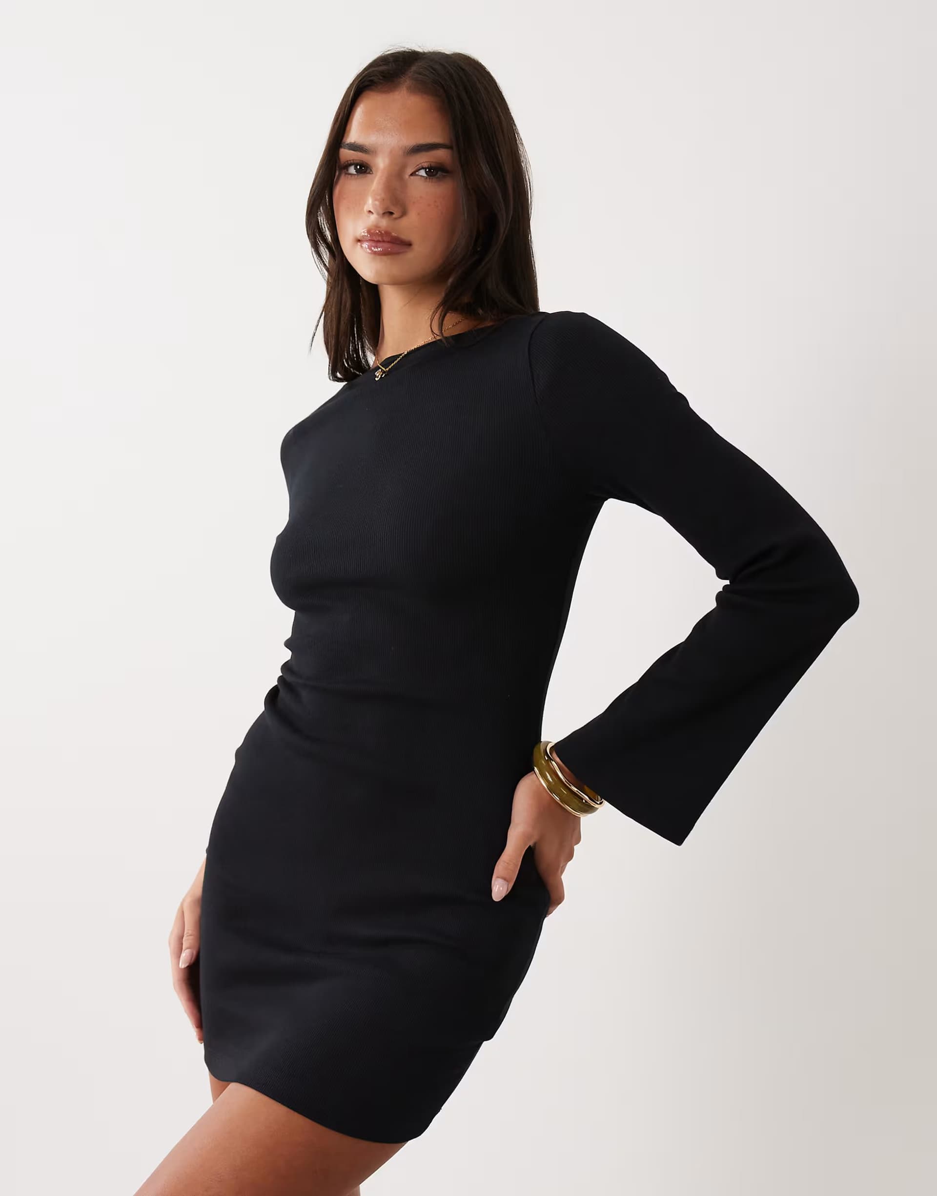ASOS ASOS DESIGN cotton rib scoop back mini dress in black