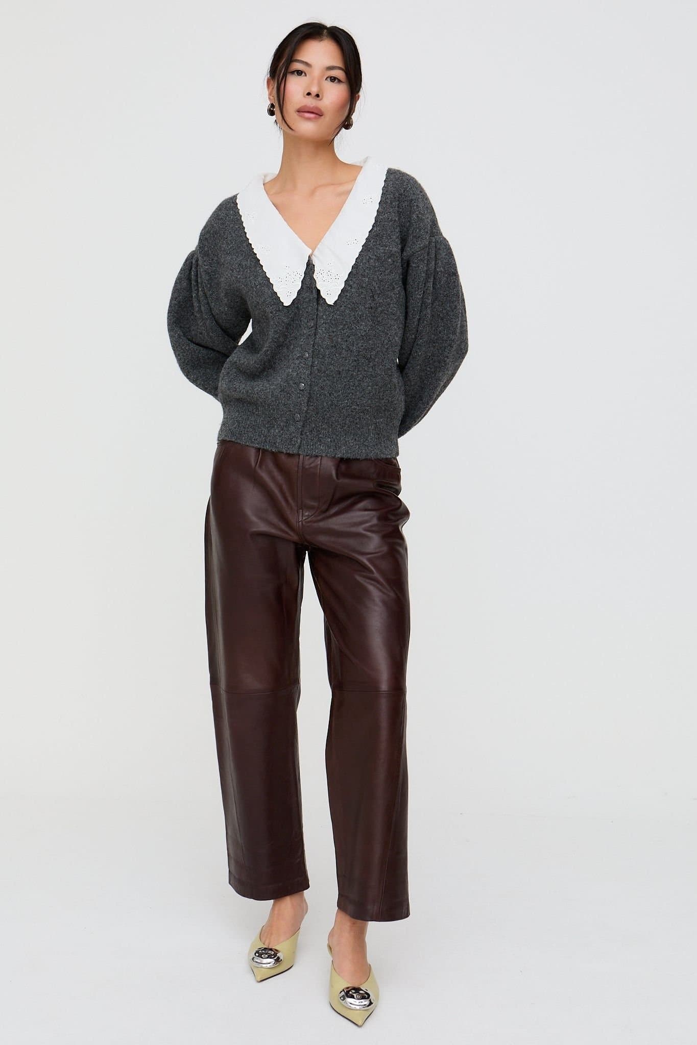 Lily and Lionel Lily and Lionel Women's Suzzanna Embroidered Collar Cardigan In Charcoal Grey