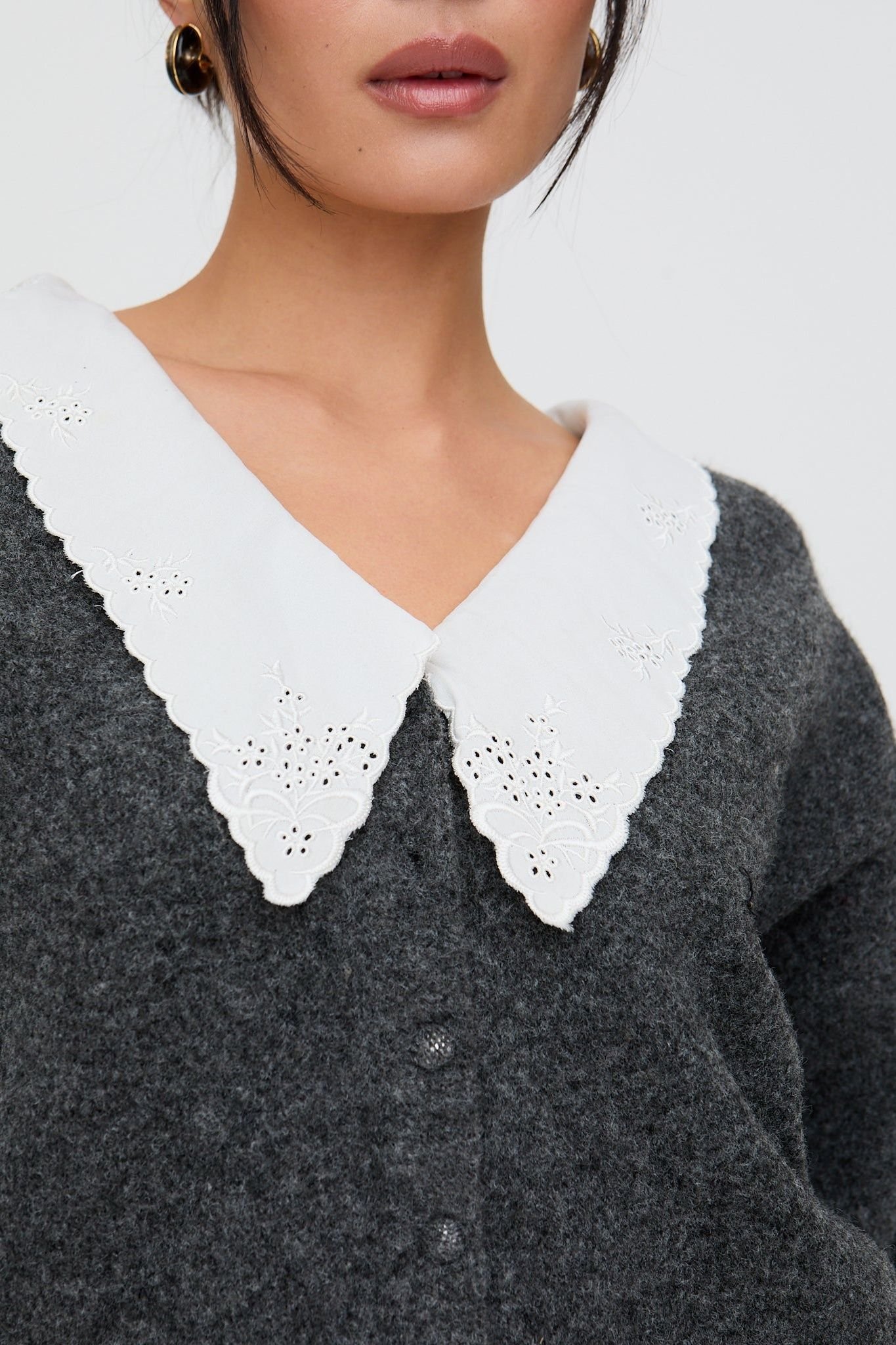 Lily and Lionel Lily and Lionel Women's Suzzanna Embroidered Collar Cardigan In Charcoal Grey - 2