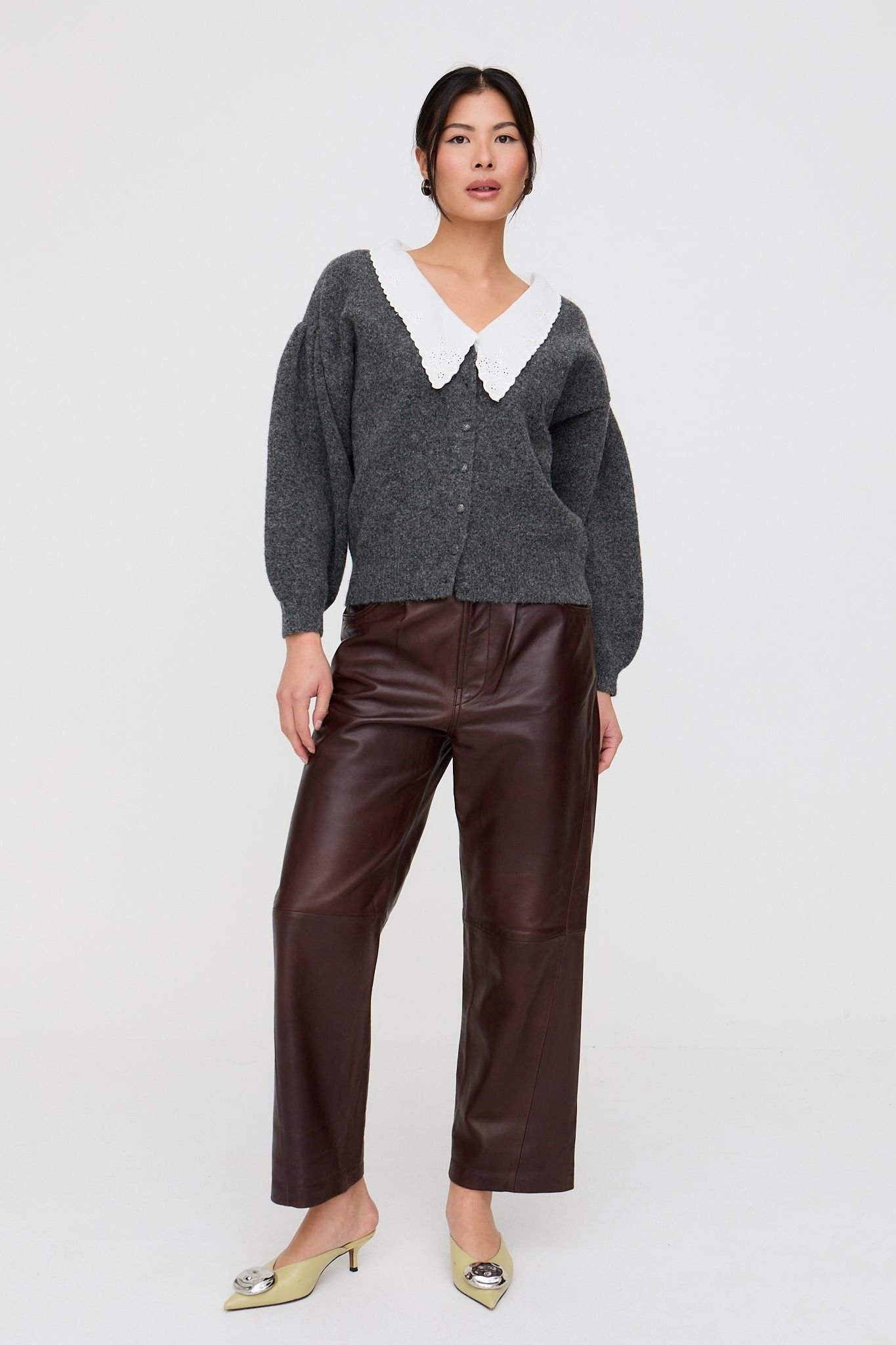 Lily and Lionel Lily and Lionel Women's Suzzanna Embroidered Collar Cardigan In Charcoal Grey - 3