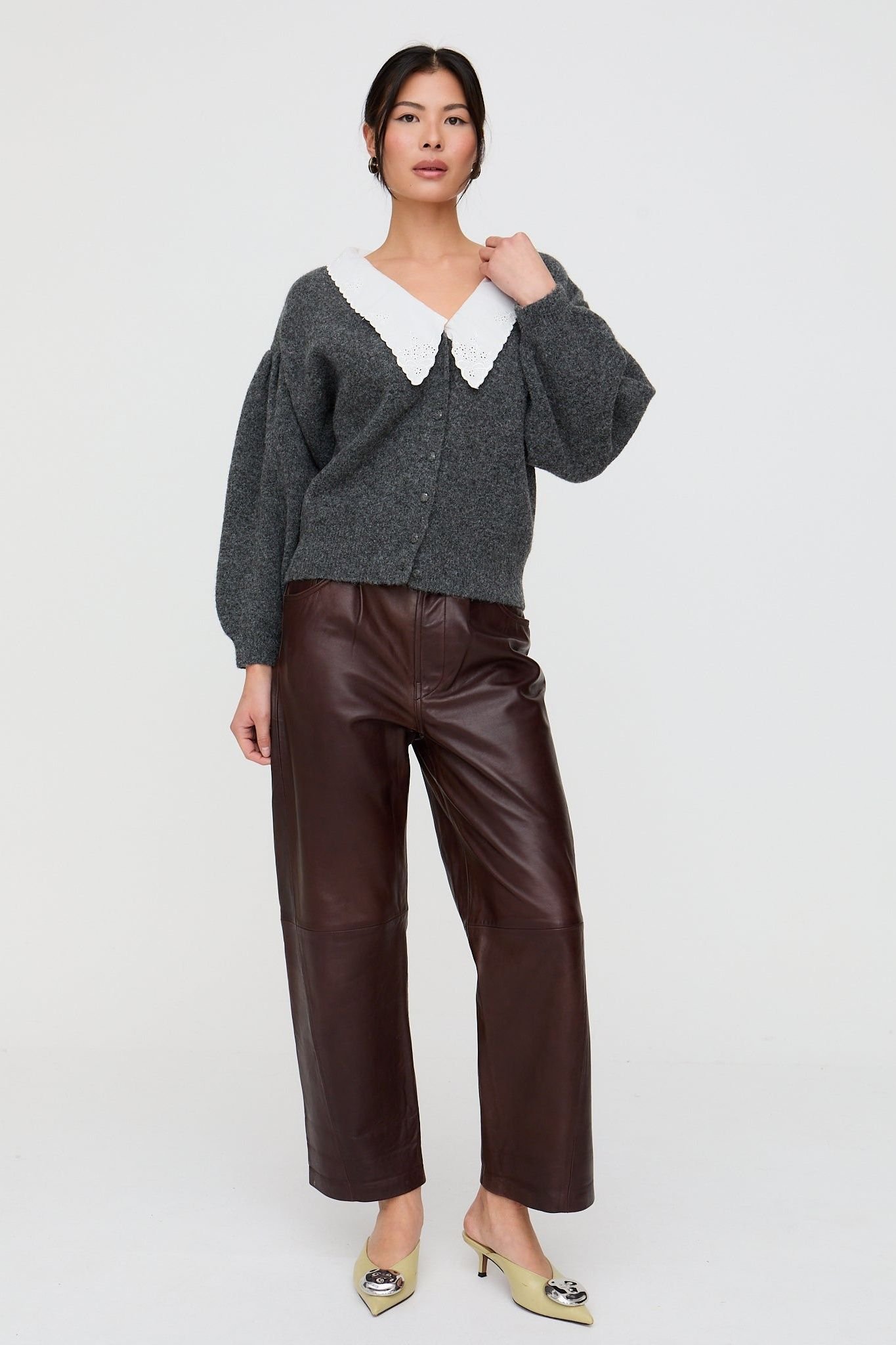 Lily and Lionel Lily and Lionel Women's Suzzanna Embroidered Collar Cardigan In Charcoal Grey - 4