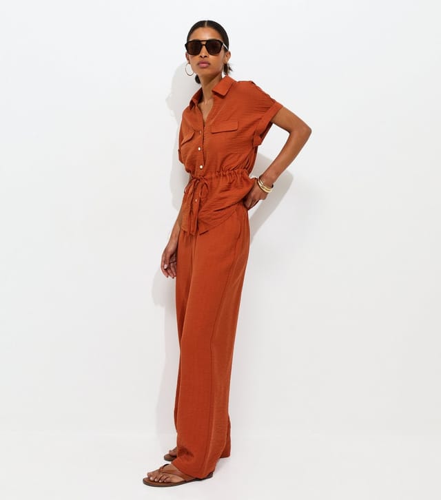 New Look Women's Rust Crinkle Texture Wide Leg Trousers New Look - 3