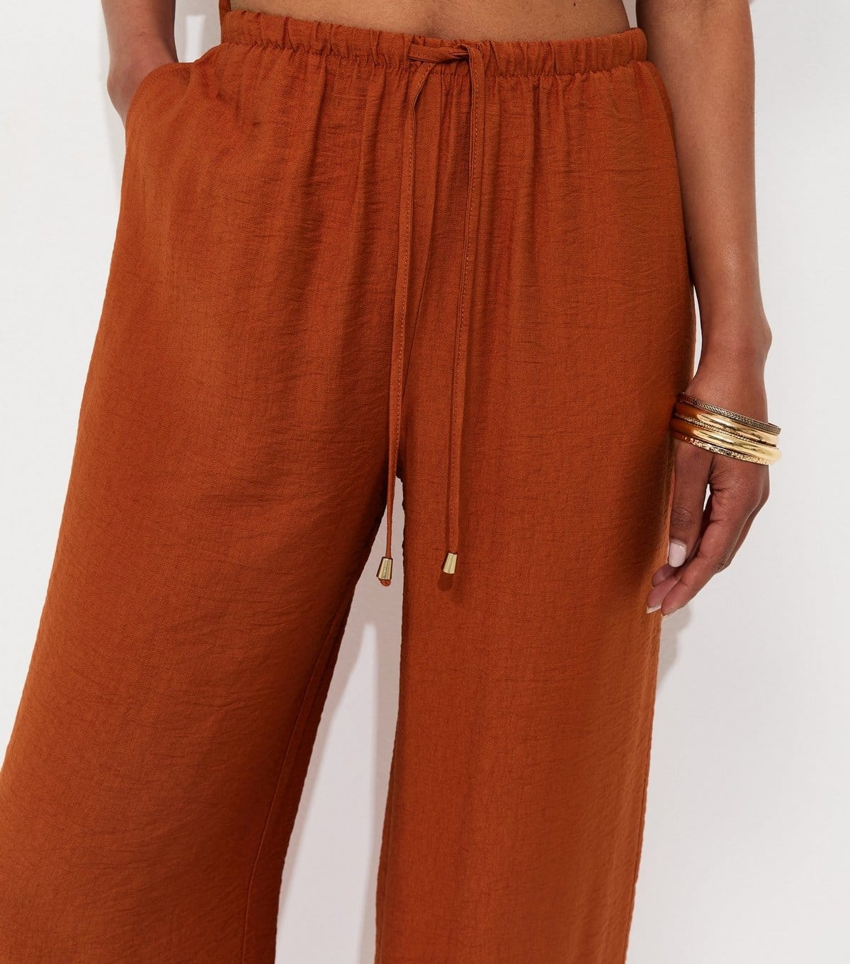 New Look Women's Rust Crinkle Texture Wide Leg Trousers New Look - 4