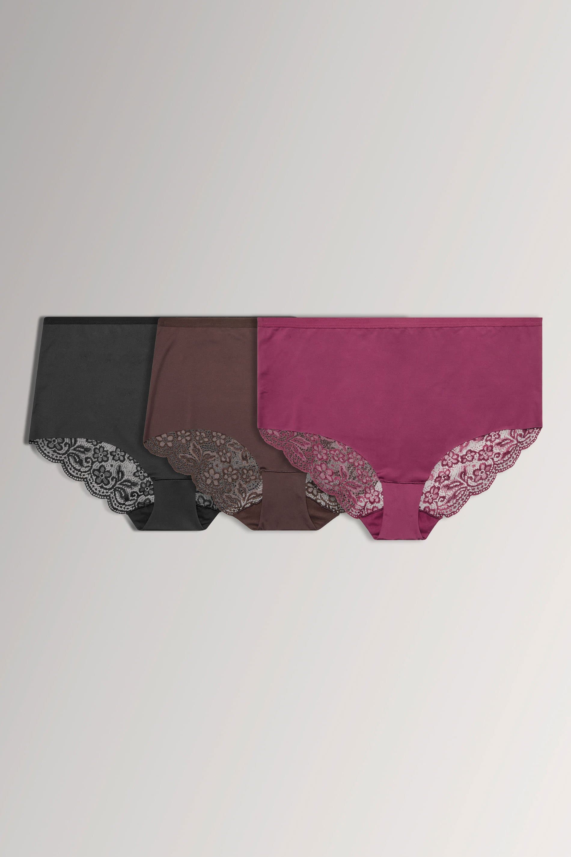 Yours 3 Pack Plus Size Burgundy Red & Chocolate Brown Lace Full Briefs