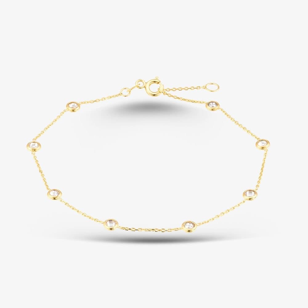 T.H.Baker T.H.Baker Women's 9ct Yellow Gold Cubic Zirconia Station Bracelet 1.29.1972