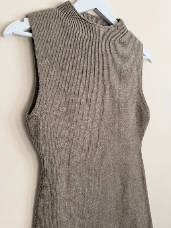 H&M H&M Beige Rib Knit Sleeveless Mini Dress S UK 8 Camel Mock Neck Soft Autumn Winter