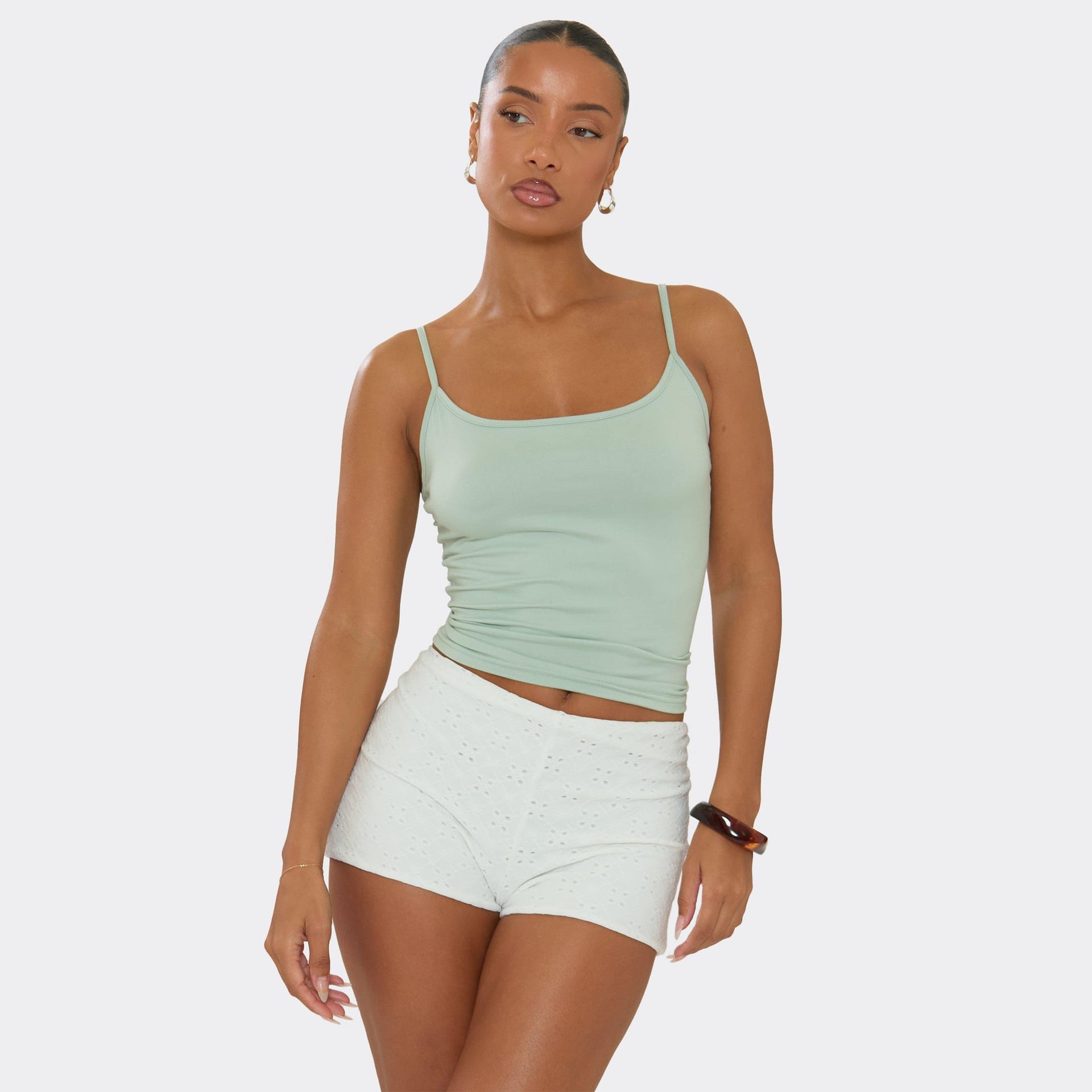 EGO White Broderie Mini Shorts For Women