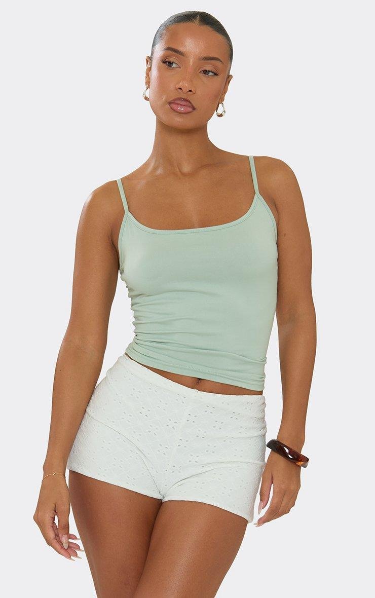 EGO Mid Rise Fitted Mini Shorts In White Broderie, Women's Size UK 6 - 2