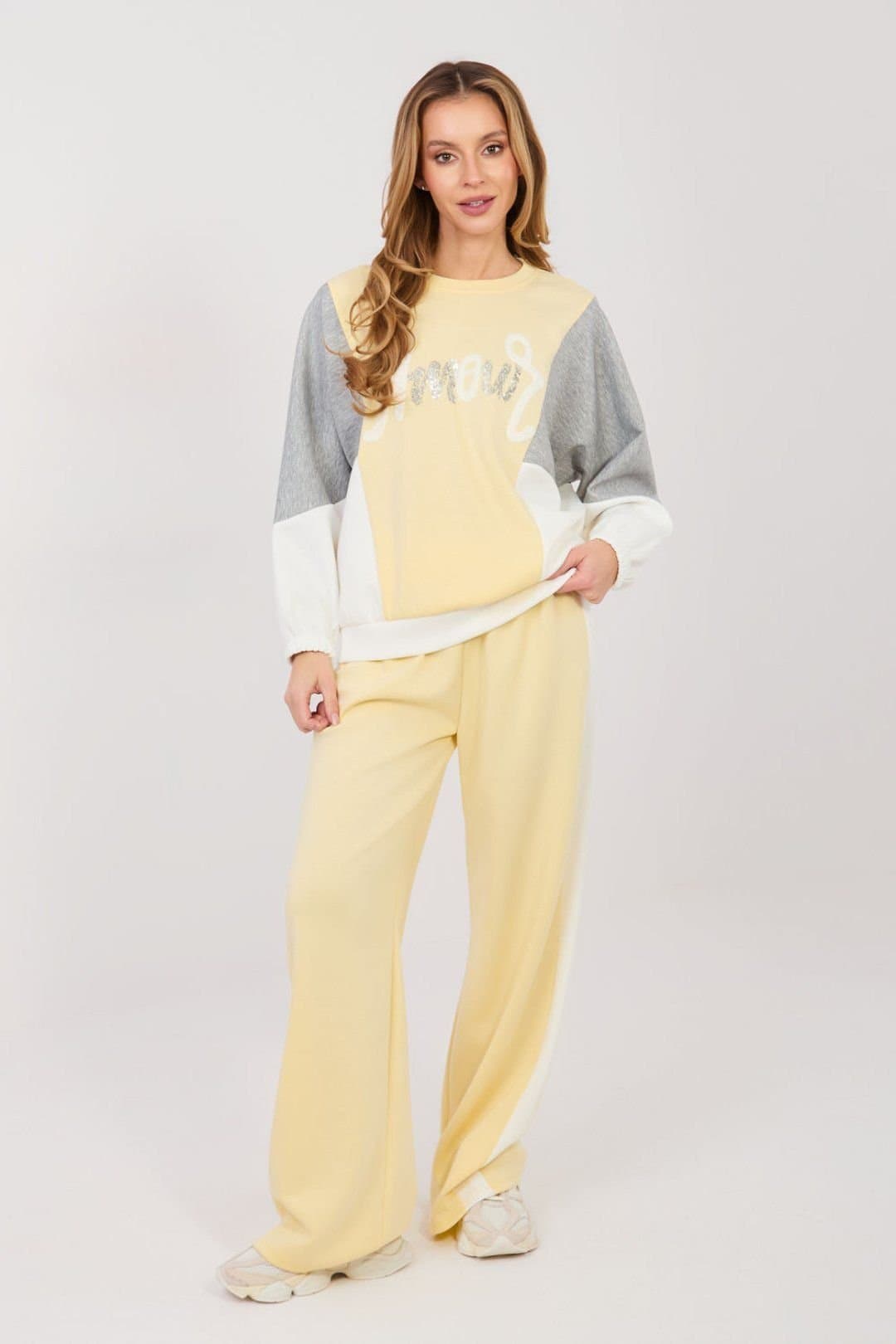 Love Lace Love Lace Women's Soft Touch Sequin Logo Tracksuit Set in Yellow