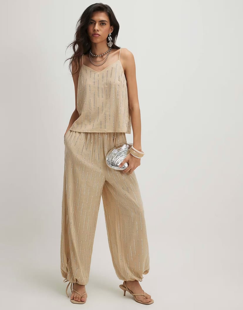 ASOS River Island Embellished balloon leg trousers in cream - 1