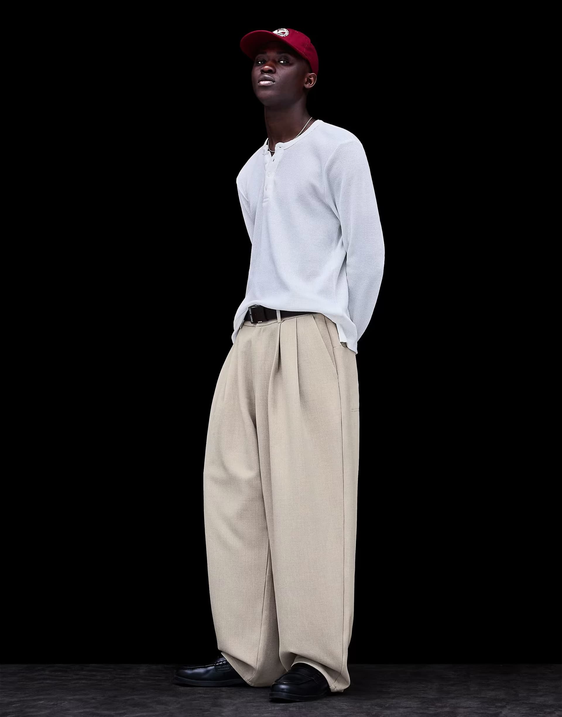 ASOS Bershka Super baggy tailored fit trousers in sand