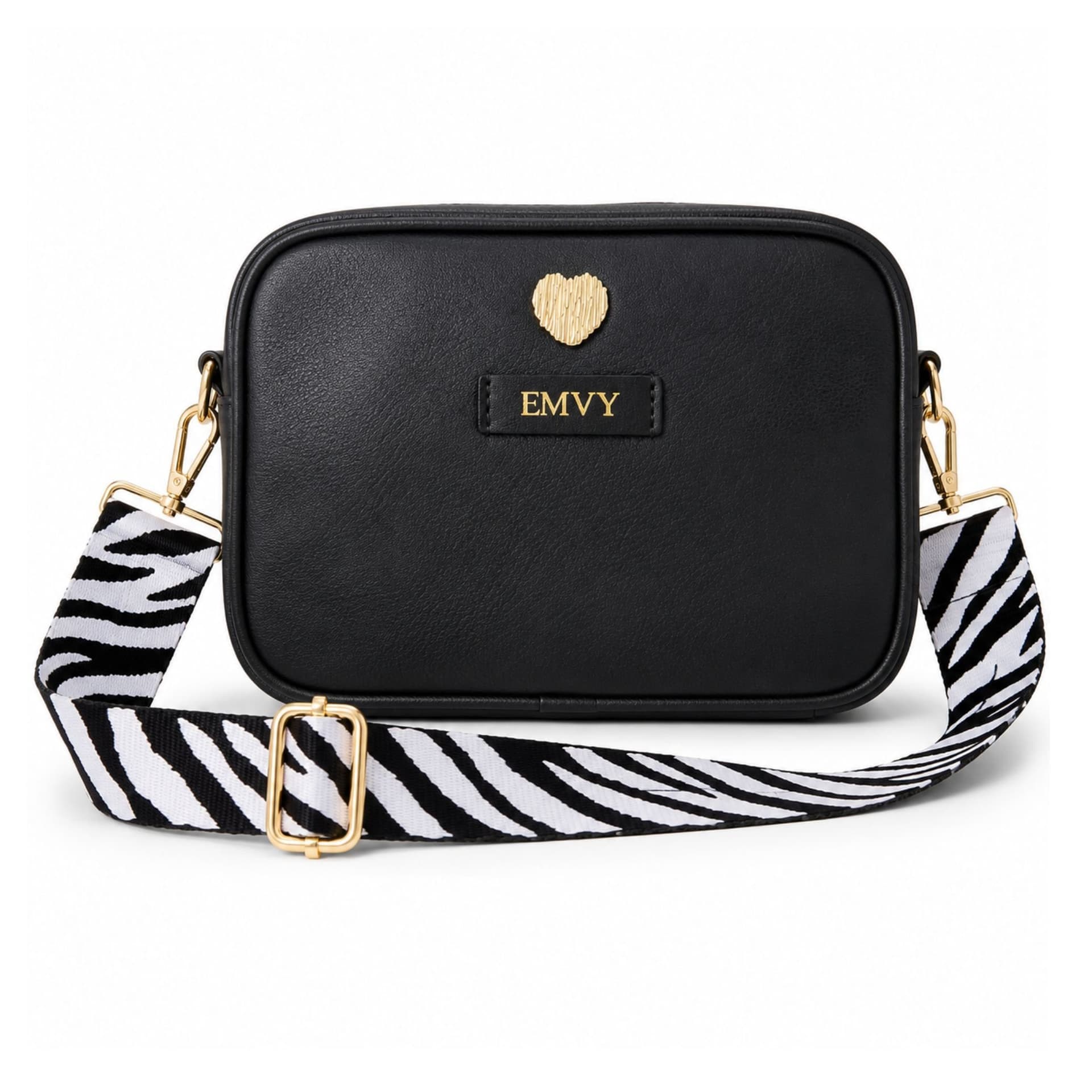 Love EMVY Love EMVY Women's Genuine Leather Mini Signature Heart Crossbody Bag With 2 Straps in Black