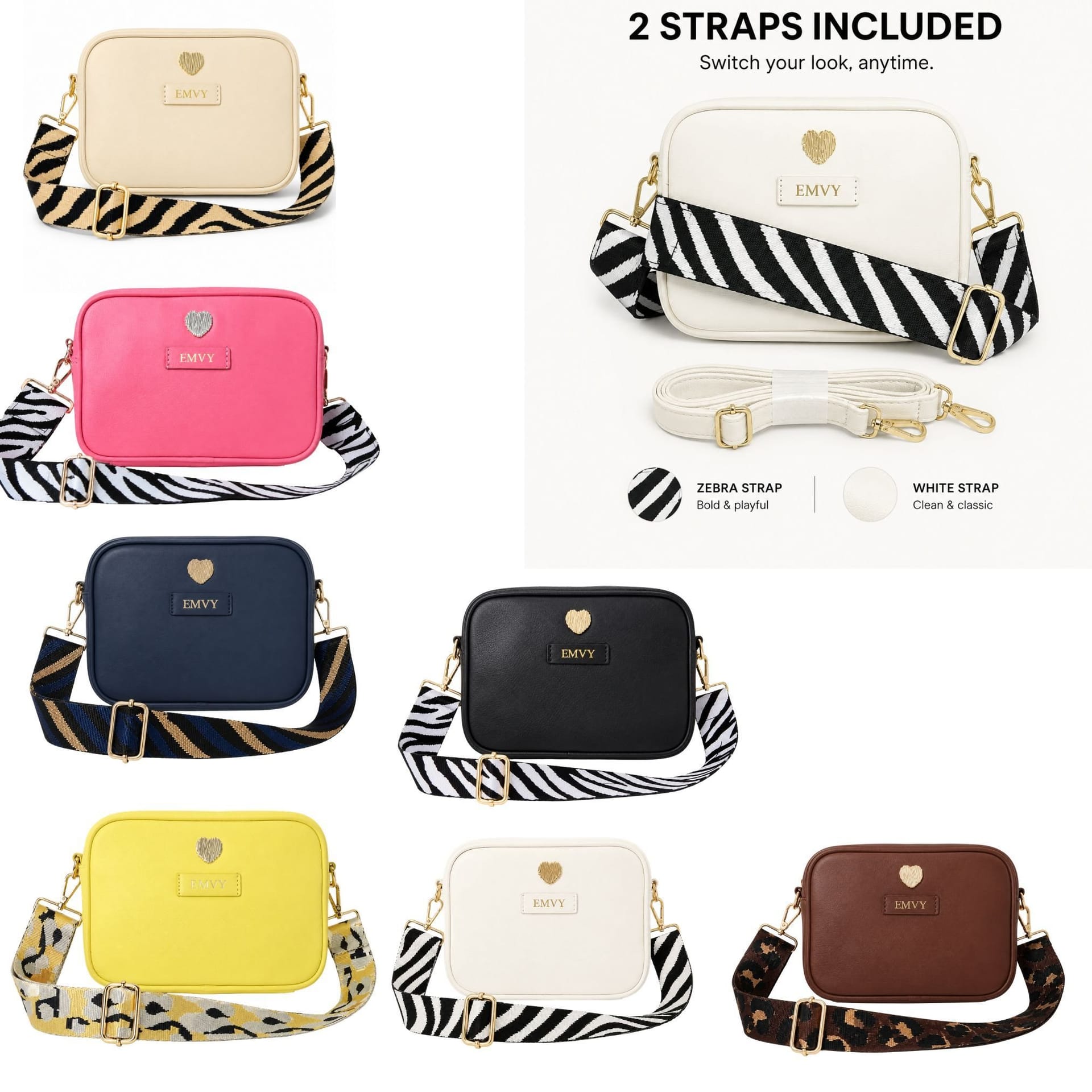 Love EMVY Love EMVY Women's Genuine Leather Mini Signature Heart Crossbody Bag With 2 Straps in Black - 4