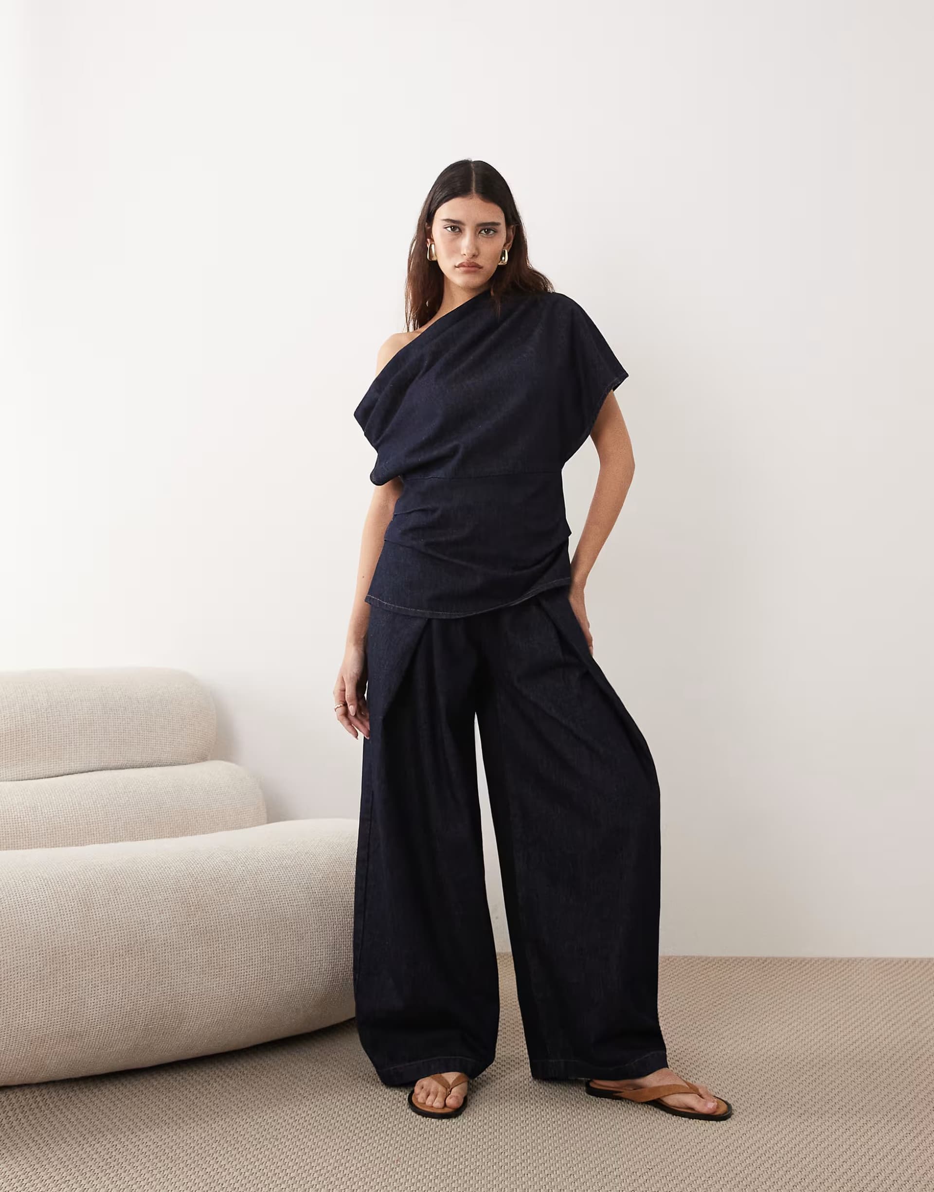 ASOS ARRANGE denim pleat detail trousers co-ord in indigo - MBLUE