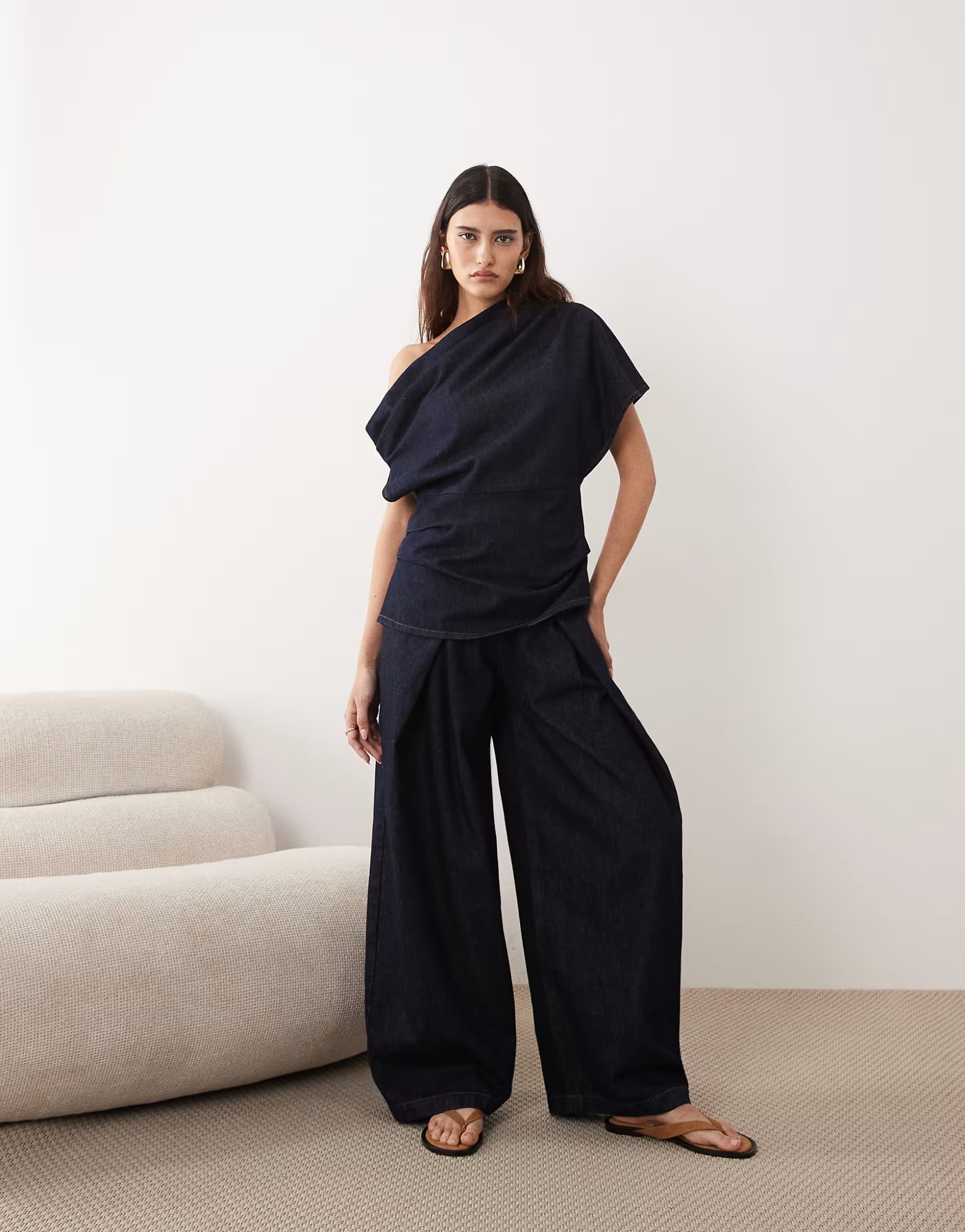 ASOS Indigo Denim Pleated Detail Co-ord in Navy