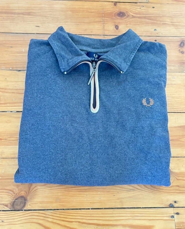 Fred Perry Fred Perry Vintage 1/4 Zip Sweatshirt blue Grey Size L 100% Cotton