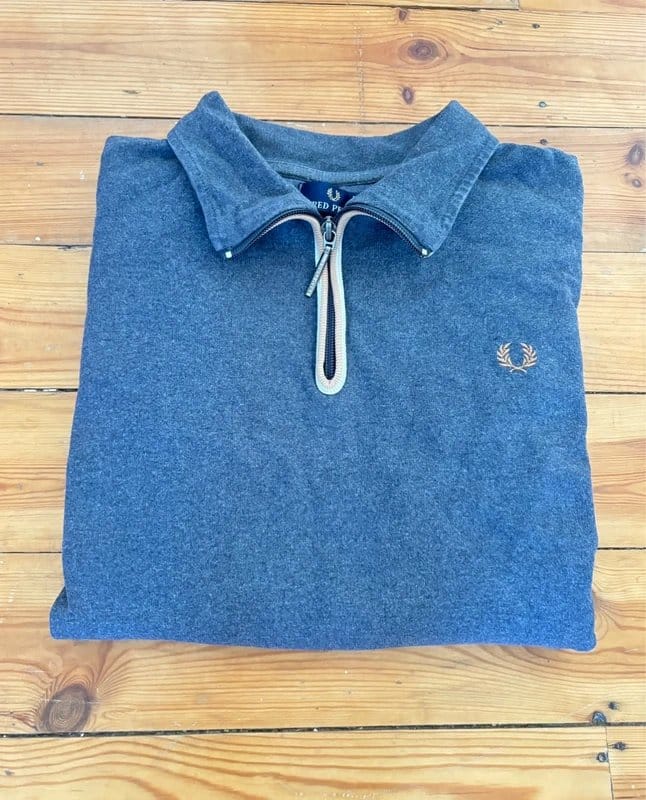 Fred Perry Fred Perry Vintage 1/4 Zip Sweatshirt blue Grey Size L 100% Cotton - 1