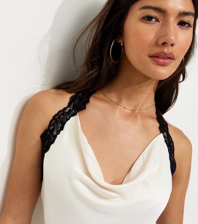 New Look Women's Cream Halter Lace Trim Asymmetric Mini Dress New Look - 2