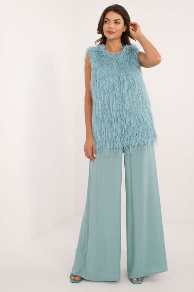 Love Lace Love Lace Women's Faux Fur Casual Lined Vest with Hook Fastener in Teal - 2