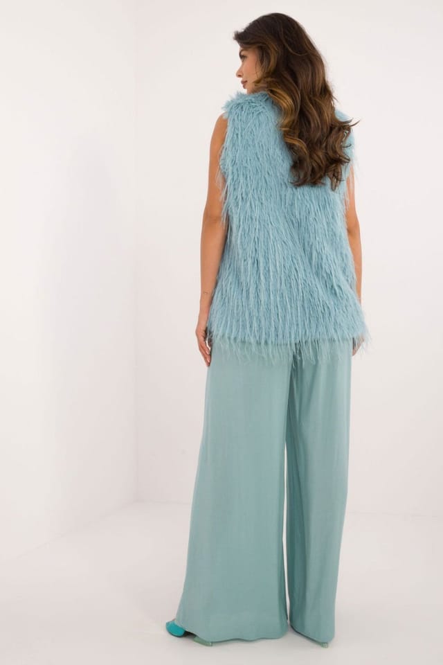 Love Lace Love Lace Women's Faux Fur Casual Lined Vest with Hook Fastener in Teal - 3