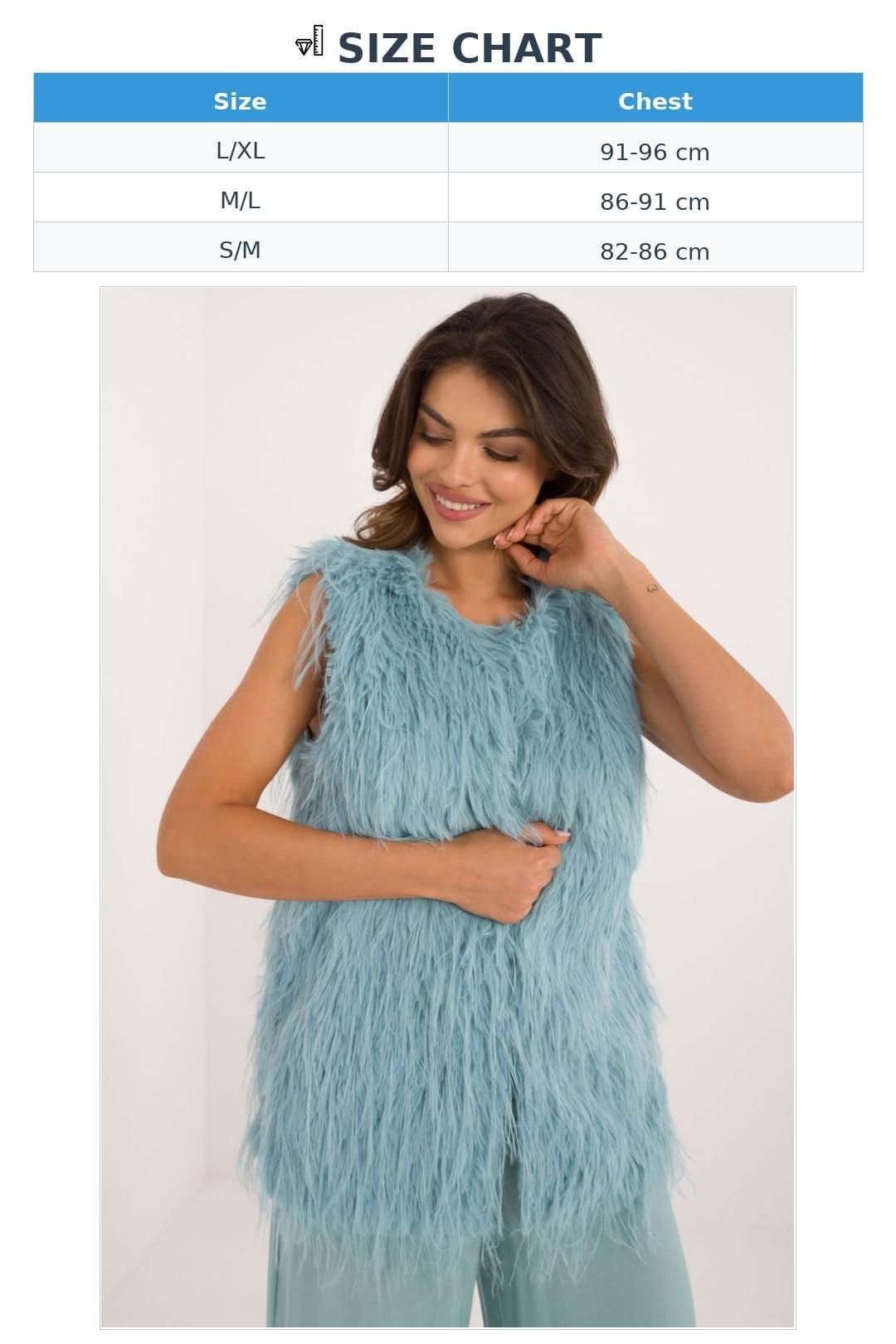 Love Lace Love Lace Women's Faux Fur Casual Lined Vest with Hook Fastener in Teal - 4