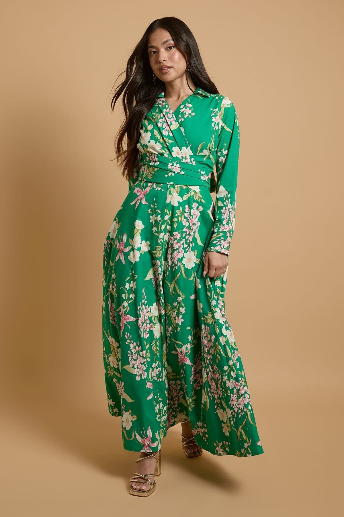Oasis Oasis Women's Petite English Rose Garden Shirt Dress in Green