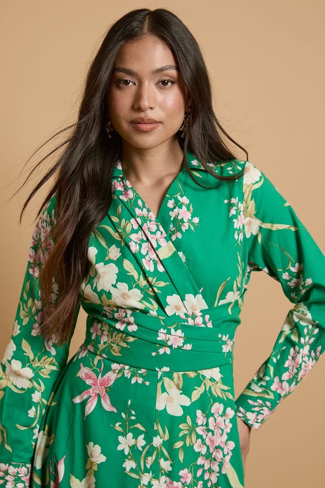 Oasis Oasis Women's Petite English Rose Garden Shirt Dress in Green - 2