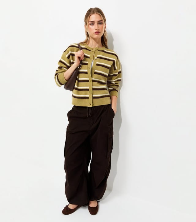 New Look Women's Green Knitted Stripe Cardigan New Look - 3