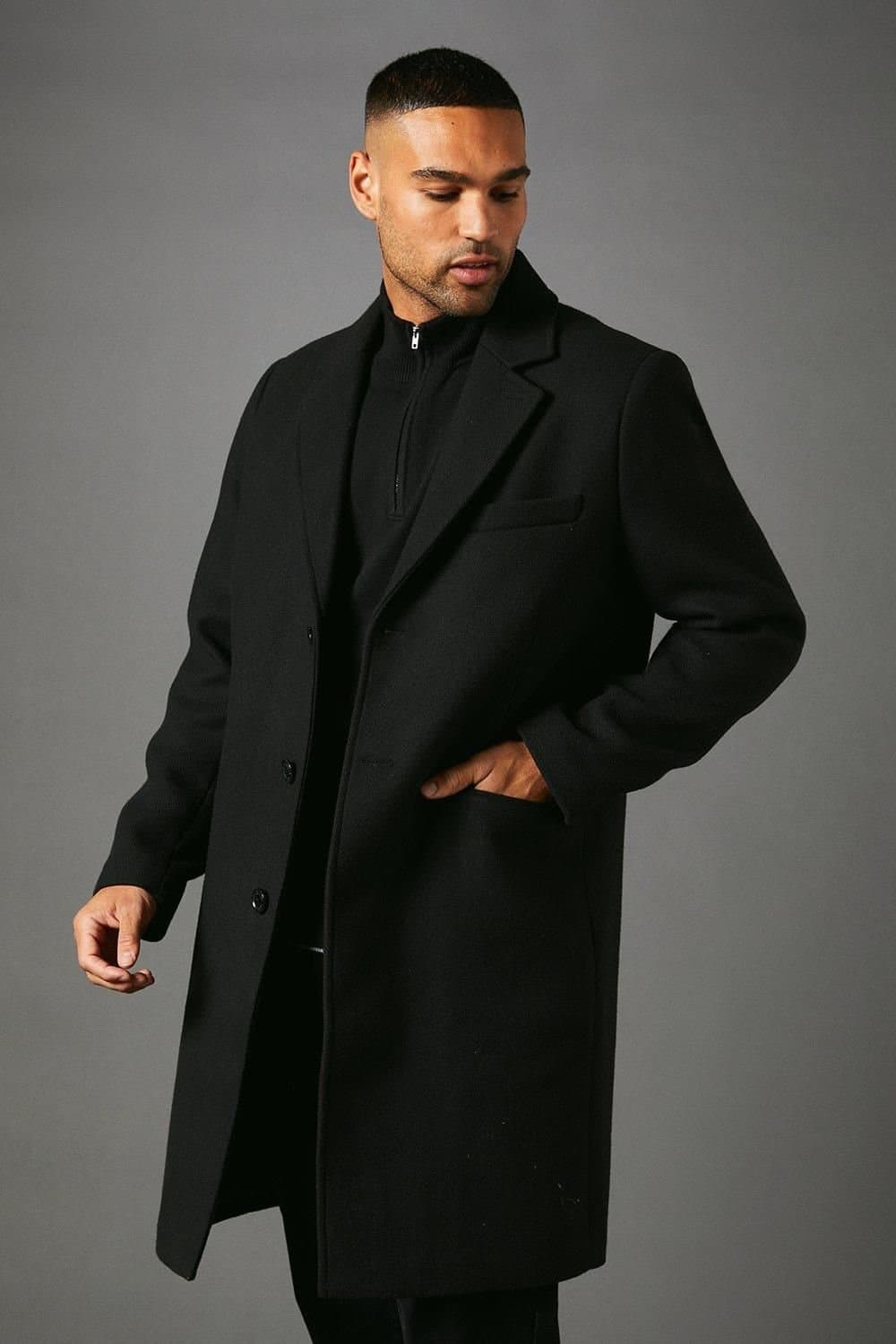Burton Burton Men's Black Signature 3 Button Epsom Wool Blend coat