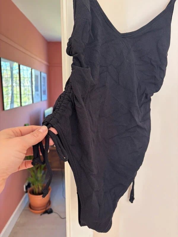 New Look New Look Black Textured Ruched Swimsuit – Size UK 10 (EU 38)