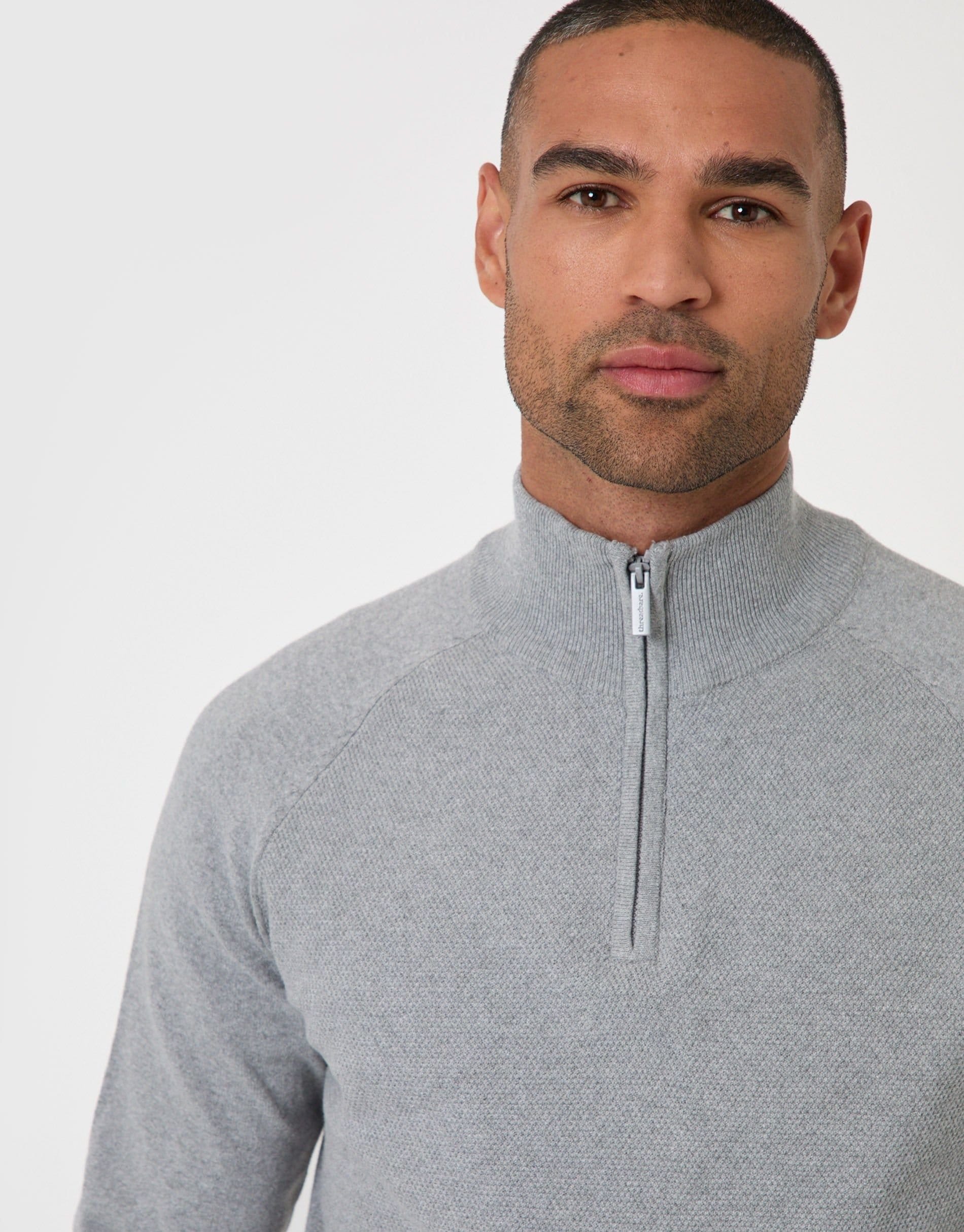 Threadbare threadbare Men's Cotton Rich Textured Quarter Zip Jumper in Grey - 4
