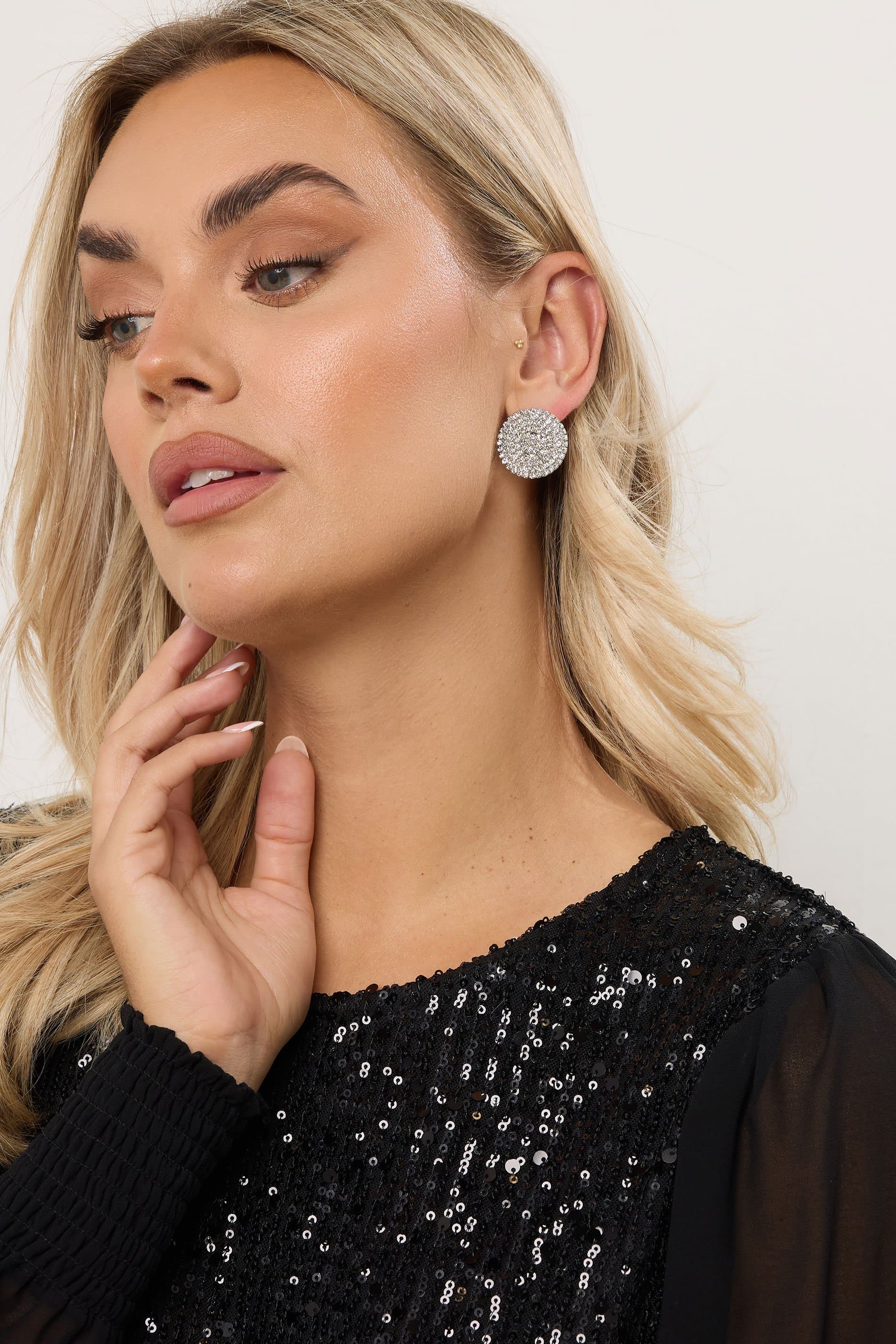 Yours Silver Tone Diamante Disc Stud Earrings