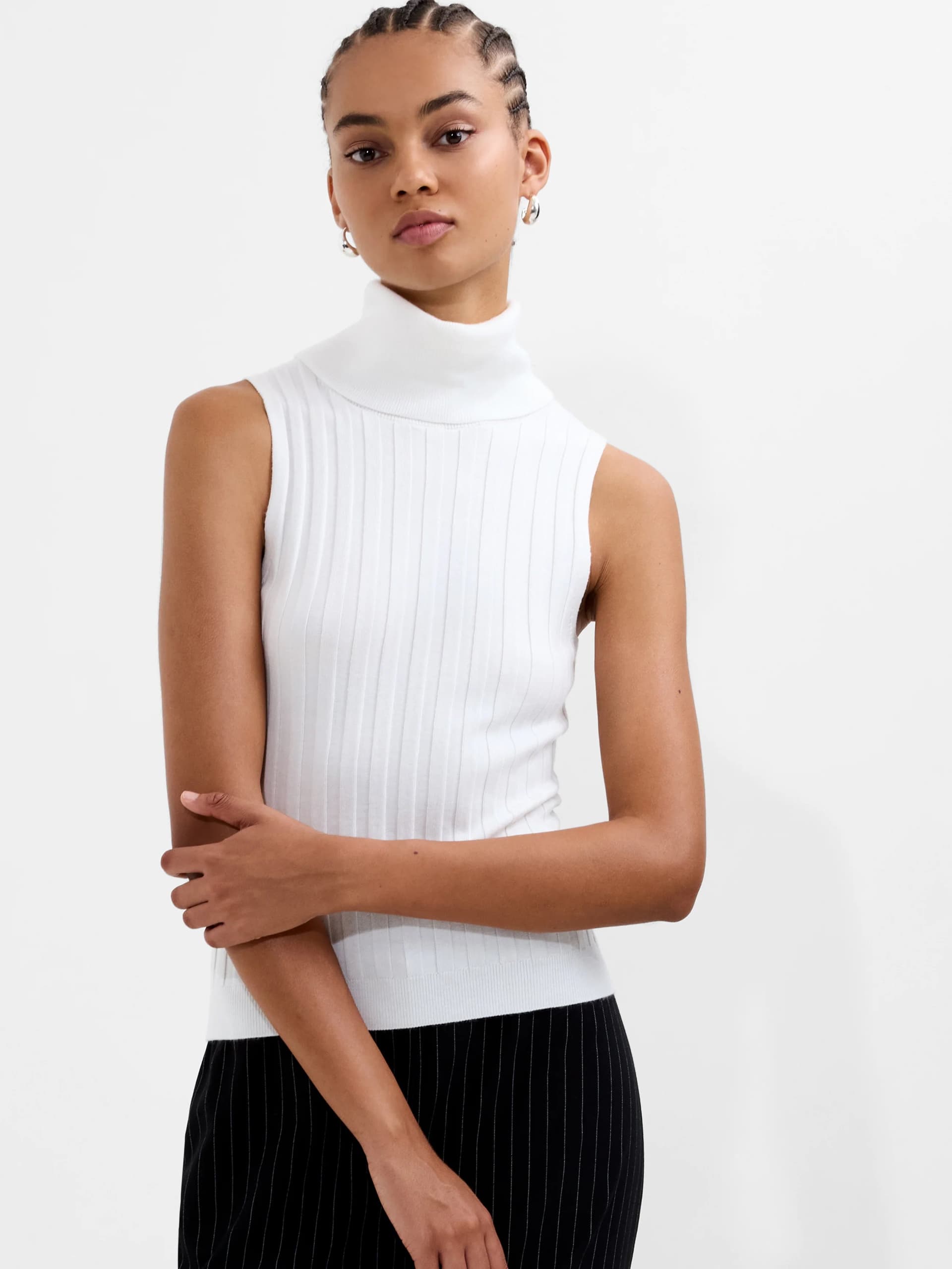 French Connection Turtleneck Knitted Tank Sweater Porcelain Cream