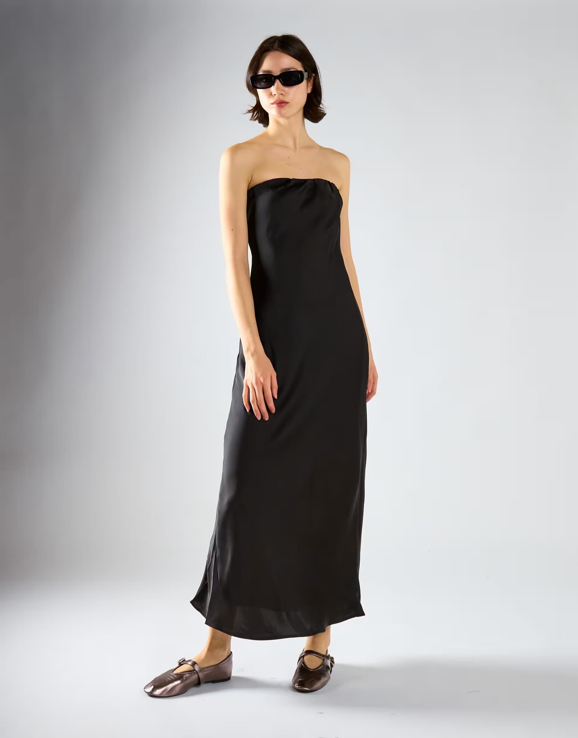 ASOS Narrated Bias-cut strapless midaxi-dress in black satin