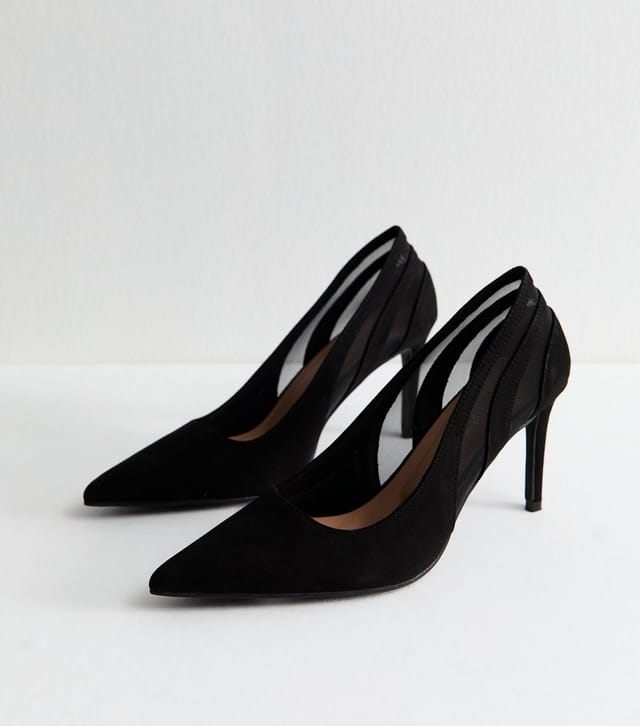 New Look Women's Black Panelled Mesh and Faux Suede Court Shoes Vegan New Look - 2