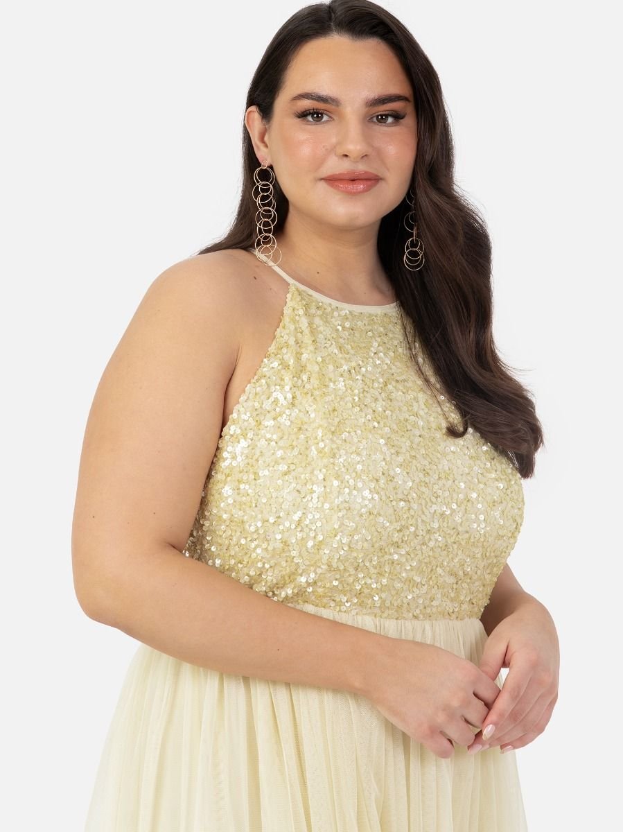 Maya Deluxe Maya Deluxe Women's Embellished Halter Neck Maxi Dress in Yellow - 2