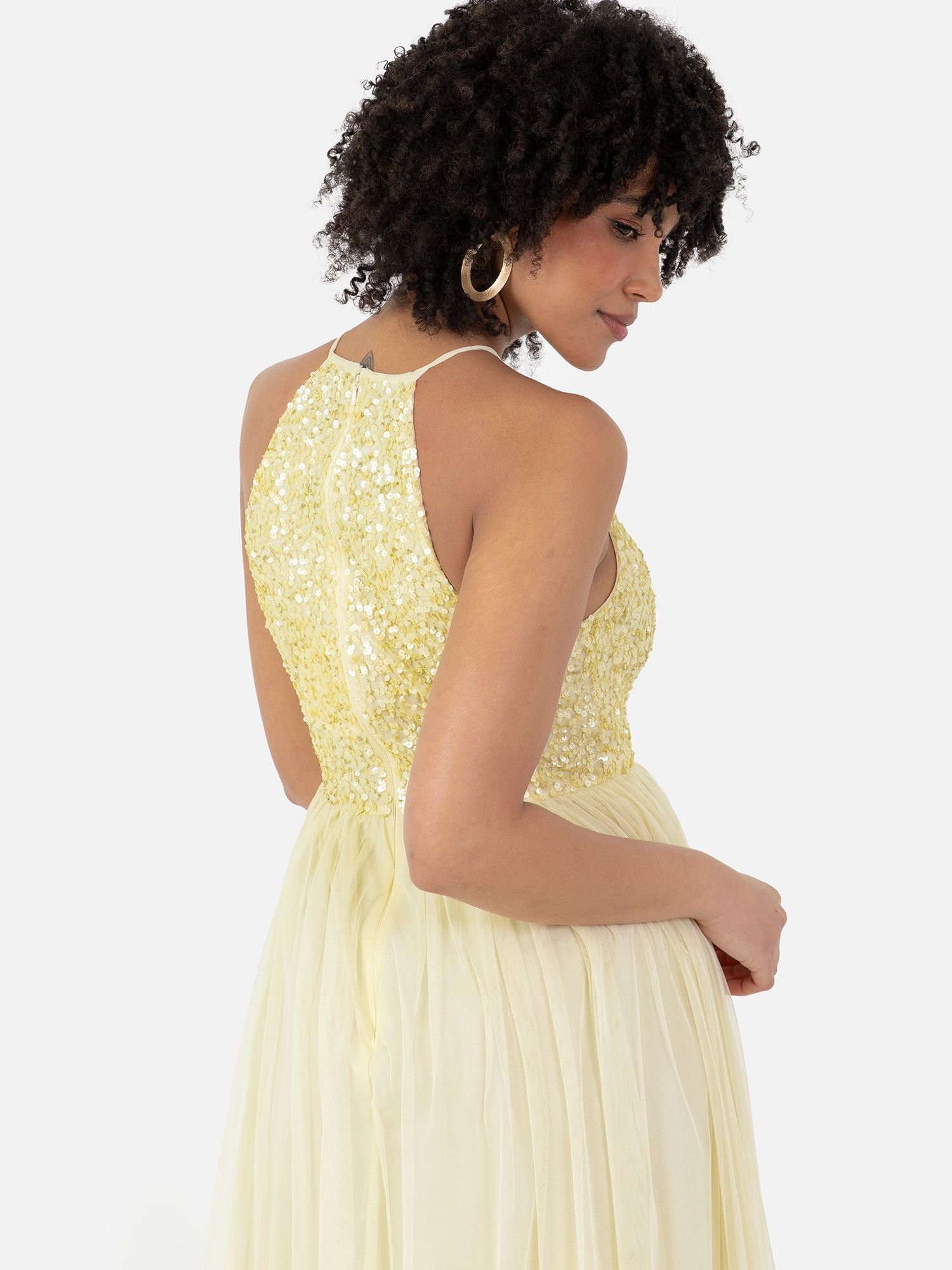 Maya Deluxe Maya Deluxe Women's Embellished Halter Neck Maxi Dress in Yellow - 3