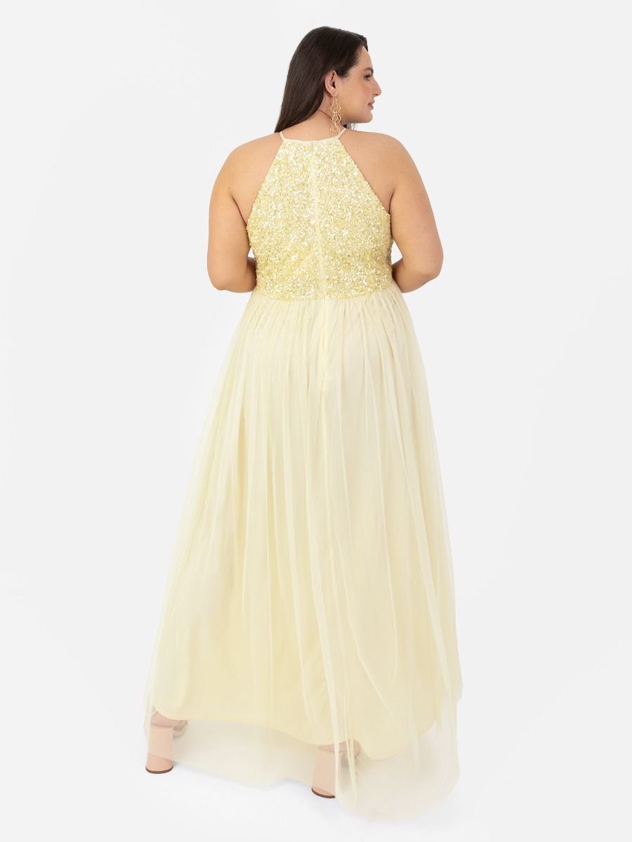 Maya Deluxe Maya Deluxe Women's Embellished Halter Neck Maxi Dress in Yellow - 4