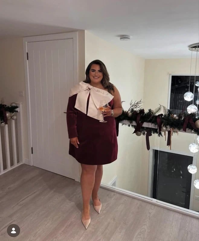 Asos Curve Burgundy Velvet One-Shoulder Mini Dress