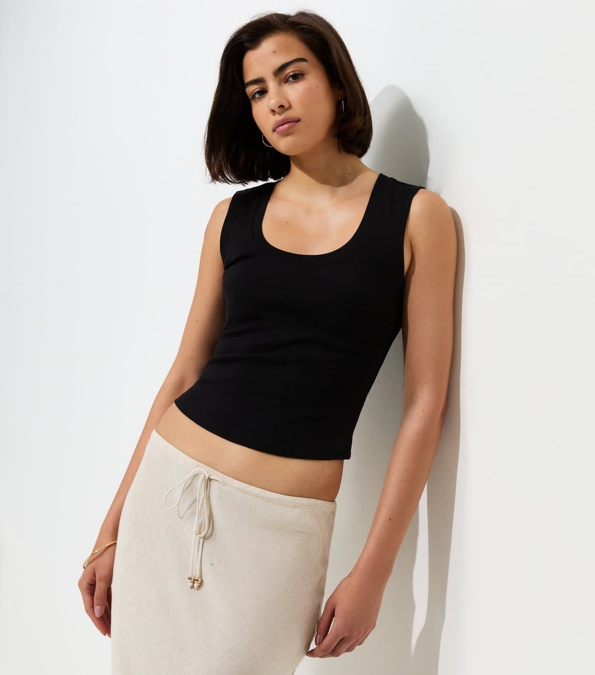 New Look New Look Black Cotton-Rich Jersey U-Neck Vest