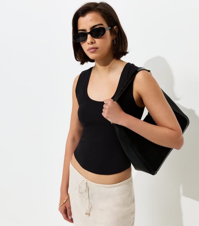 New Look Women's Black Cotton Rich Wide Strap U-Neck Vest New Look - 2