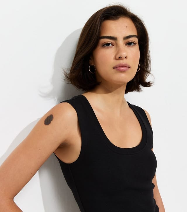 New Look Women's Black Cotton Rich Wide Strap U-Neck Vest New Look - 3