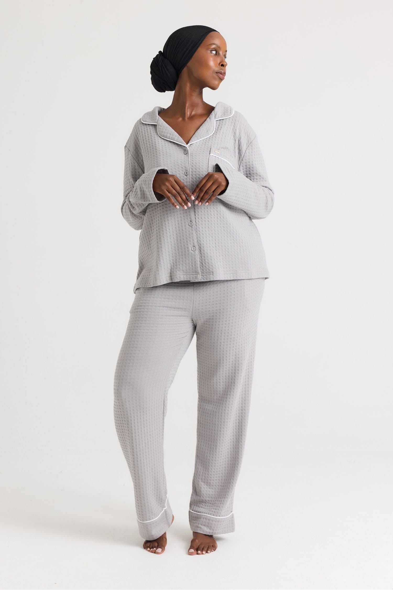 Pretty You London Pretty You London Women's Luxury Suite Waffle Pyjama Set in Grey - 4