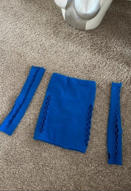 PrettyLittleThing PLT cobalt blue cut out bodycon skirt and sleeves