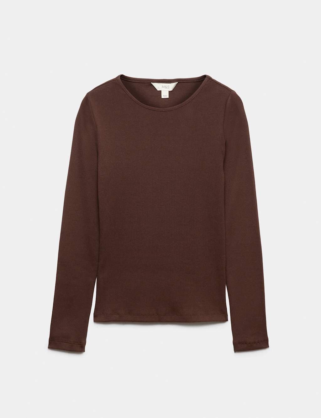 Marks & Spencer M&S Cotton Rich Ribbed Regular Fit Top Dark Chocolate