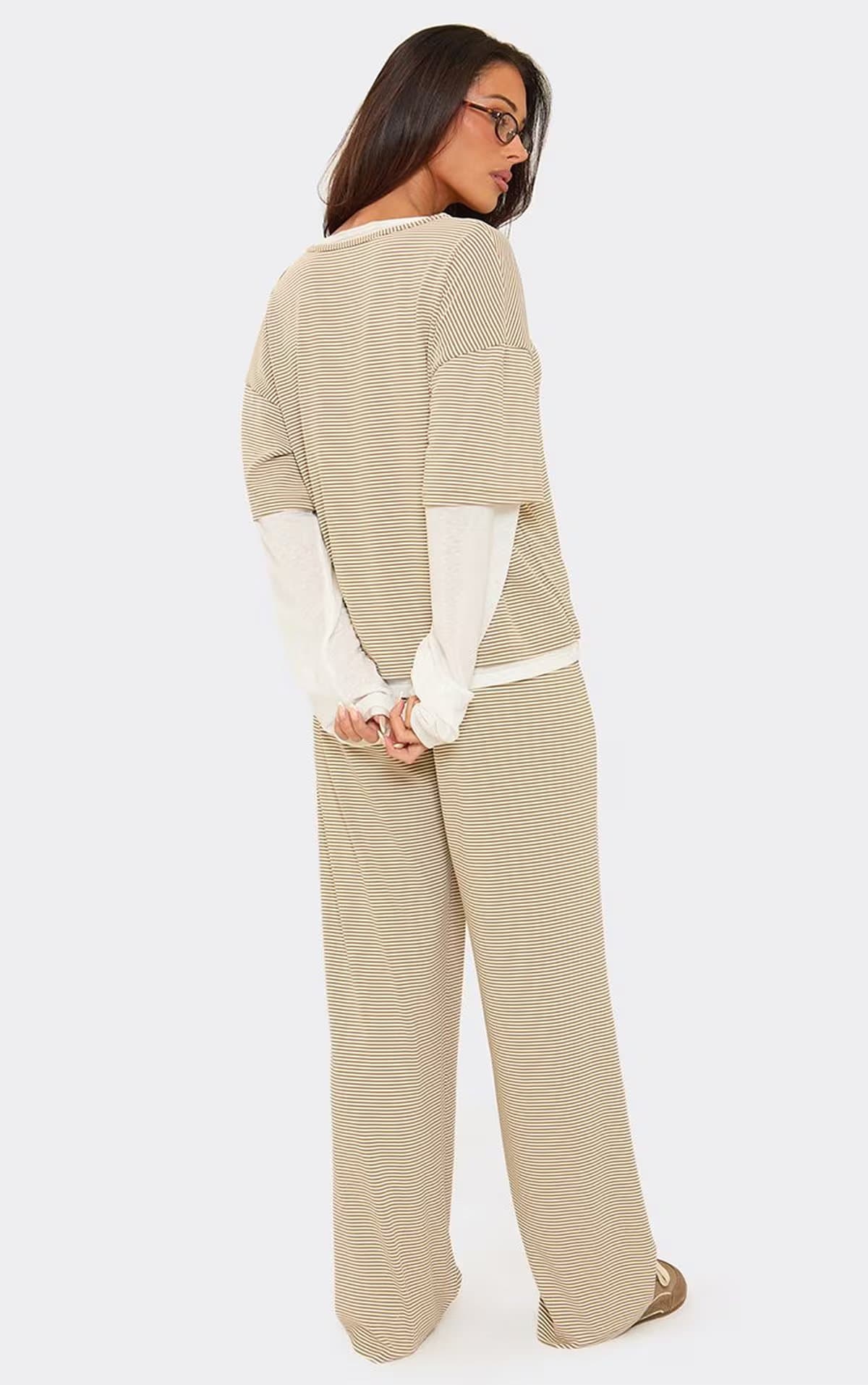 EGO Mid Rise Straight Leg Joggers In Brown Soft Stripe, Women's Size UK 6